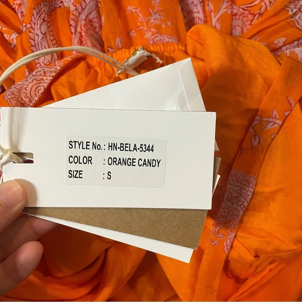 NWT Hemnant & Nandita Paisley Bela Halter Neck High Low Mini Dress Orange Candy - Picture 4 of 13